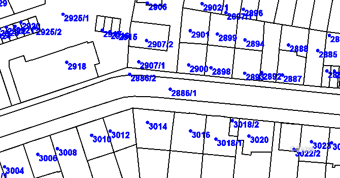 Parcela st. 2886/1 v KÚ Tábor, Katastrální mapa