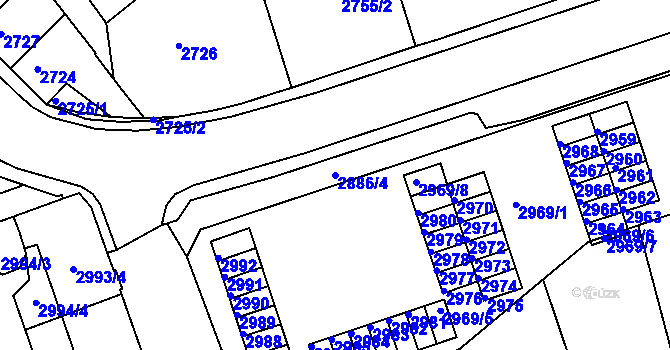 Parcela st. 2886/4 v KÚ Tábor, Katastrální mapa
