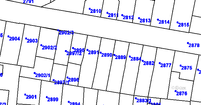 Parcela st. 2890 v KÚ Tábor, Katastrální mapa