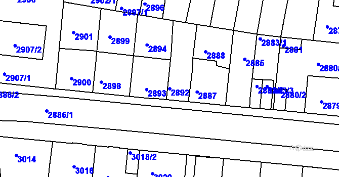 Parcela st. 2892 v KÚ Tábor, Katastrální mapa