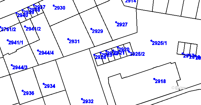 Parcela st. 2923 v KÚ Tábor, Katastrální mapa