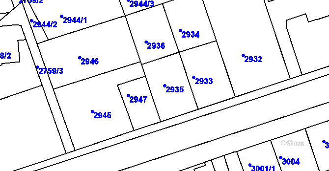 Parcela st. 2935 v KÚ Tábor, Katastrální mapa