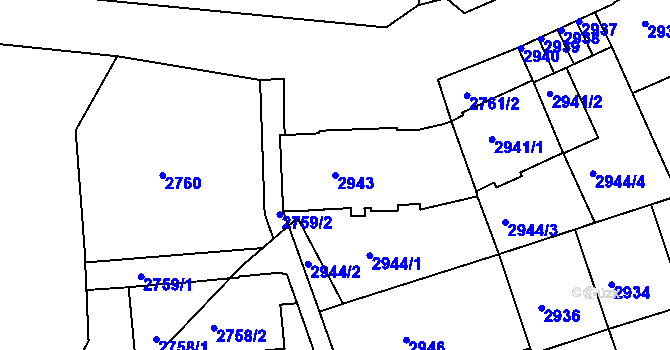 Parcela st. 2943 v KÚ Tábor, Katastrální mapa