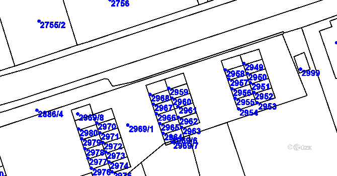 Parcela st. 2959 v KÚ Tábor, Katastrální mapa