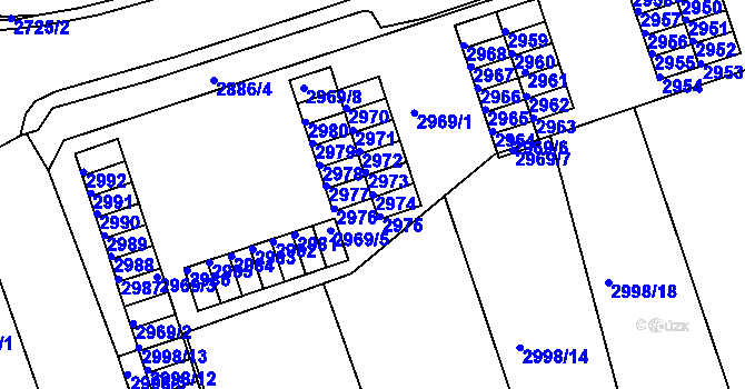 Parcela st. 2974 v KÚ Tábor, Katastrální mapa