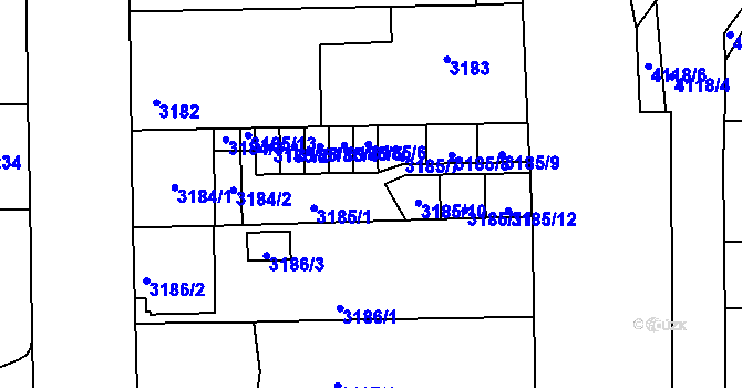 Parcela st. 3185 v KÚ Tábor, Katastrální mapa