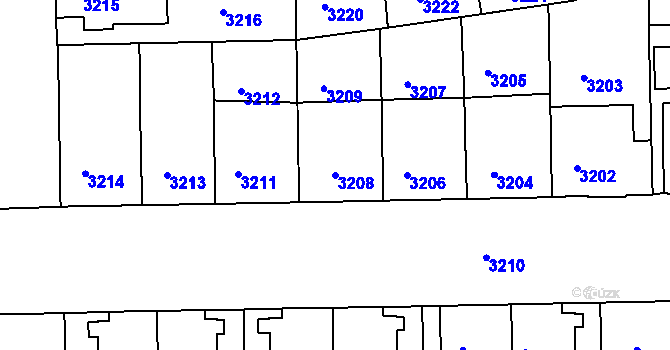 Parcela st. 3208 v KÚ Tábor, Katastrální mapa