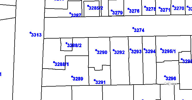 Parcela st. 3290 v KÚ Tábor, Katastrální mapa