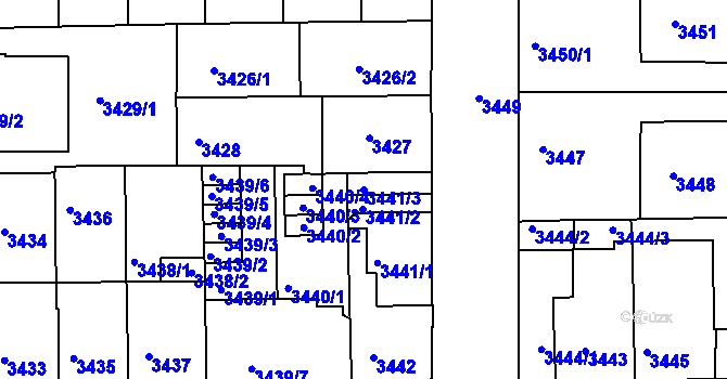 Parcela st. 3441/3 v KÚ Tábor, Katastrální mapa