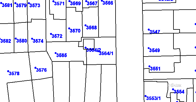 Parcela st. 3564/1 v KÚ Tábor, Katastrální mapa