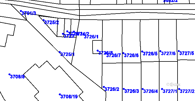 Parcela st. 3726/8 v KÚ Tábor, Katastrální mapa