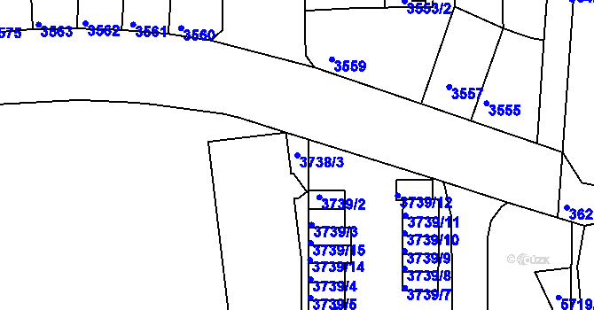 Parcela st. 3738/3 v KÚ Tábor, Katastrální mapa