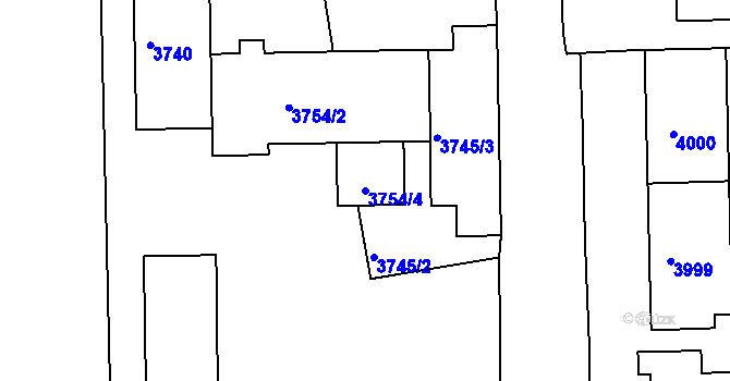 Parcela st. 3754/4 v KÚ Tábor, Katastrální mapa