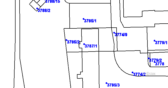 Parcela st. 3787/1 v KÚ Tábor, Katastrální mapa