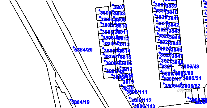 Parcela st. 3806/18 v KÚ Tábor, Katastrální mapa