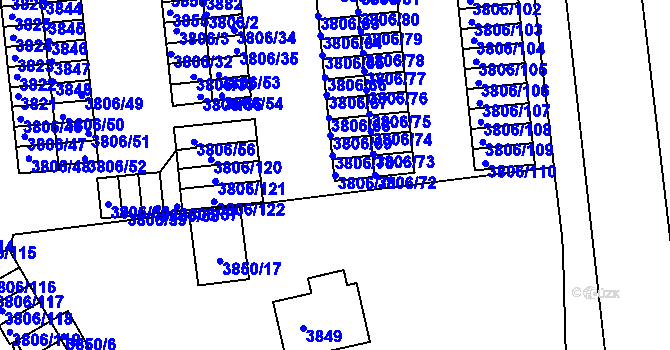 Parcela st. 3806/71 v KÚ Tábor, Katastrální mapa