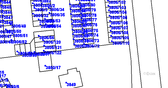 Parcela st. 3806/72 v KÚ Tábor, Katastrální mapa