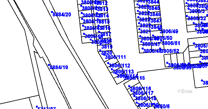 Parcela st. 3806/111 v KÚ Tábor, Katastrální mapa