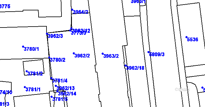 Parcela st. 3963/2 v KÚ Tábor, Katastrální mapa