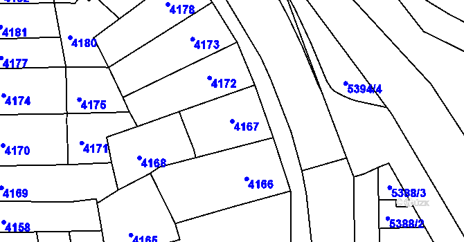 Parcela st. 4167 v KÚ Tábor, Katastrální mapa