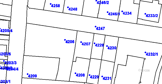 Parcela st. 4207 v KÚ Tábor, Katastrální mapa