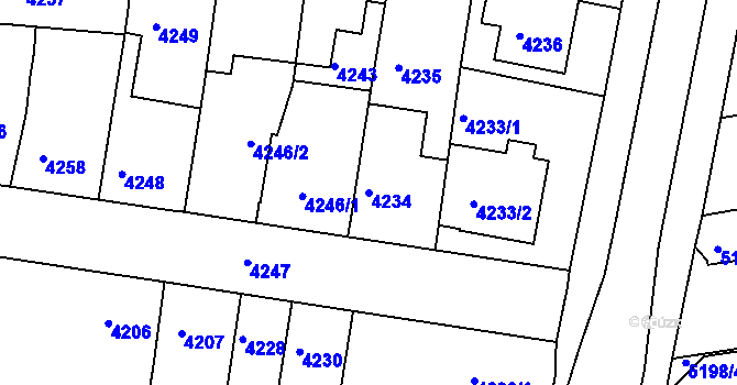 Parcela st. 4234 v KÚ Tábor, Katastrální mapa