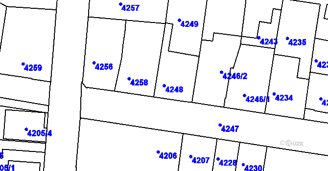 Parcela st. 4248 v KÚ Tábor, Katastrální mapa