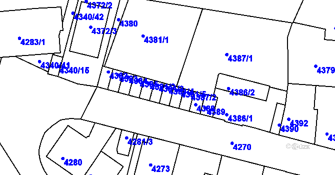 Parcela st. 4381/4 v KÚ Tábor, Katastrální mapa