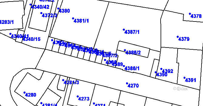 Parcela st. 4387/2 v KÚ Tábor, Katastrální mapa