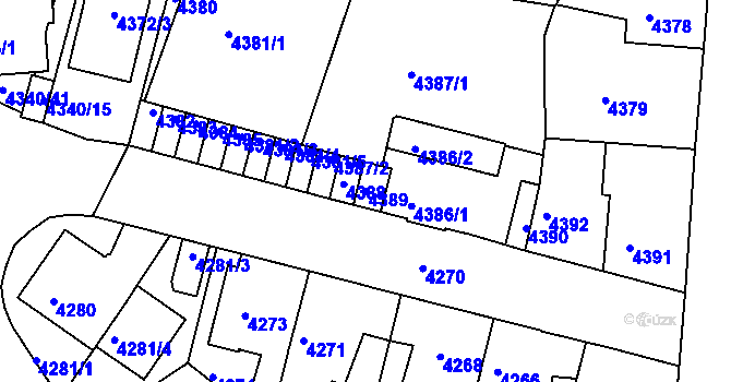 Parcela st. 4389 v KÚ Tábor, Katastrální mapa