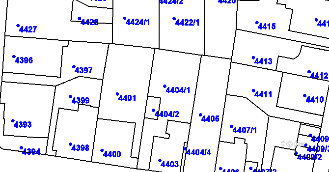 Parcela st. 4404/1 v KÚ Tábor, Katastrální mapa
