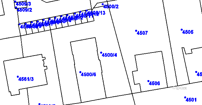 Parcela st. 4500/4 v KÚ Tábor, Katastrální mapa
