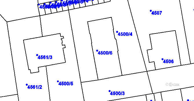 Parcela st. 4500/6 v KÚ Tábor, Katastrální mapa