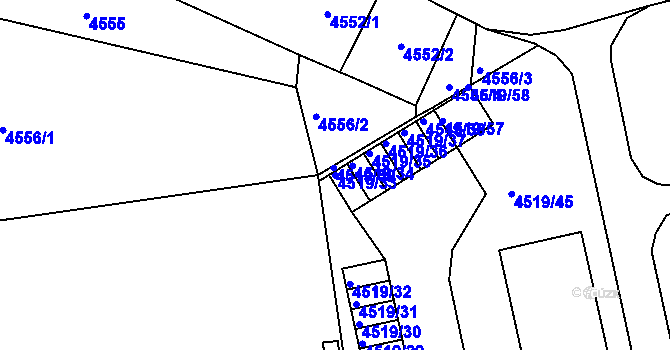 Parcela st. 4519/33 v KÚ Tábor, Katastrální mapa