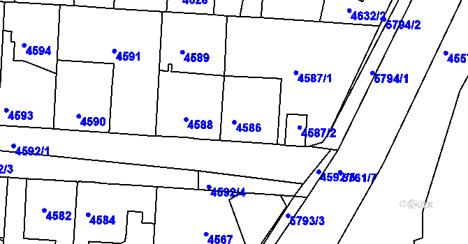 Parcela st. 4586 v KÚ Tábor, Katastrální mapa