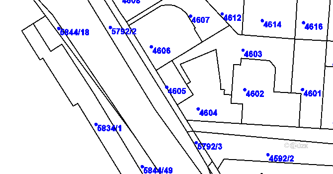 Parcela st. 4605 v KÚ Tábor, Katastrální mapa