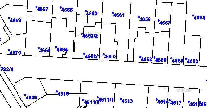 Parcela st. 4660 v KÚ Tábor, Katastrální mapa