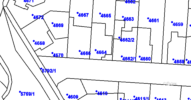 Parcela st. 4664 v KÚ Tábor, Katastrální mapa