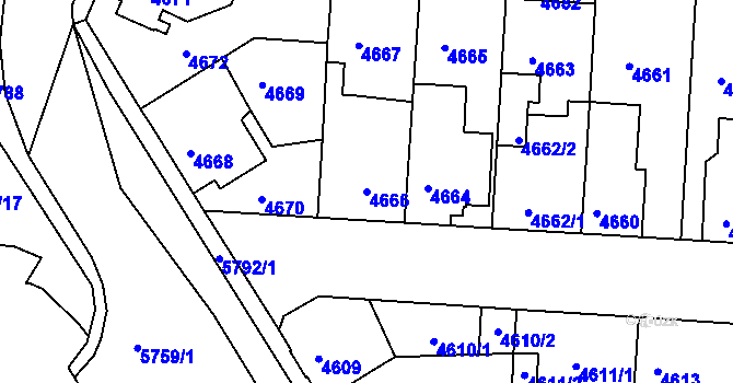 Parcela st. 4666 v KÚ Tábor, Katastrální mapa