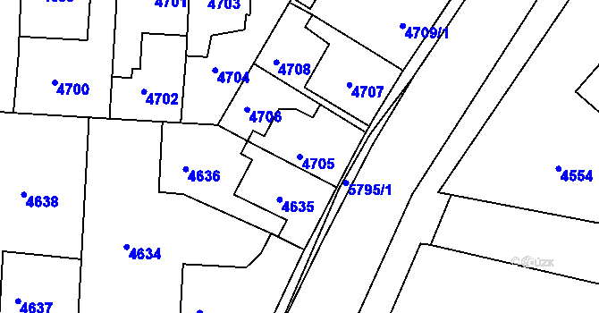 Parcela st. 4705 v KÚ Tábor, Katastrální mapa