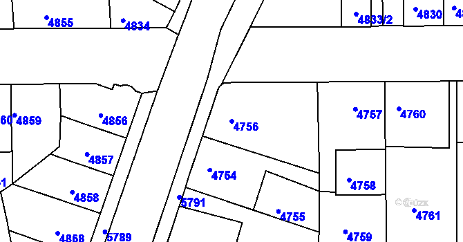 Parcela st. 4756 v KÚ Tábor, Katastrální mapa