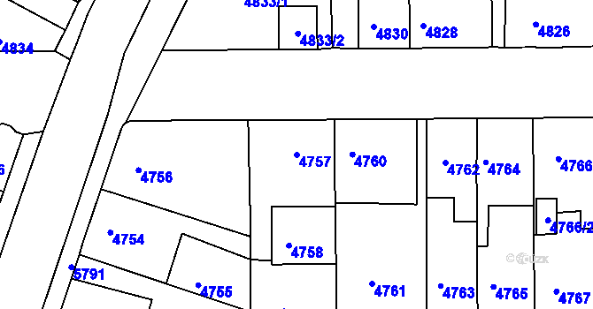 Parcela st. 4757 v KÚ Tábor, Katastrální mapa