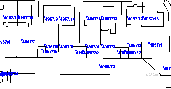 Parcela st. 4957/4 v KÚ Tábor, Katastrální mapa