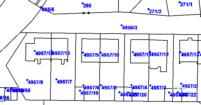 Parcela st. 4957/10 v KÚ Tábor, Katastrální mapa