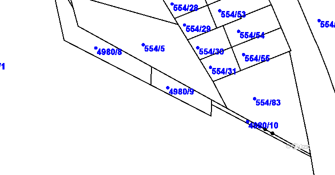 Parcela st. 4980/9 v KÚ Tábor, Katastrální mapa