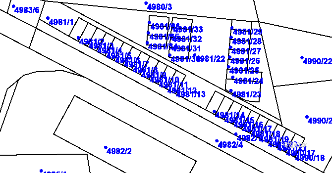 Parcela st. 4981/12 v KÚ Tábor, Katastrální mapa