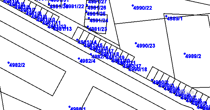 Parcela st. 4981/19 v KÚ Tábor, Katastrální mapa
