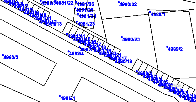 Parcela st. 4981/20 v KÚ Tábor, Katastrální mapa