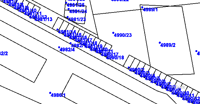 Parcela st. 4990/17 v KÚ Tábor, Katastrální mapa