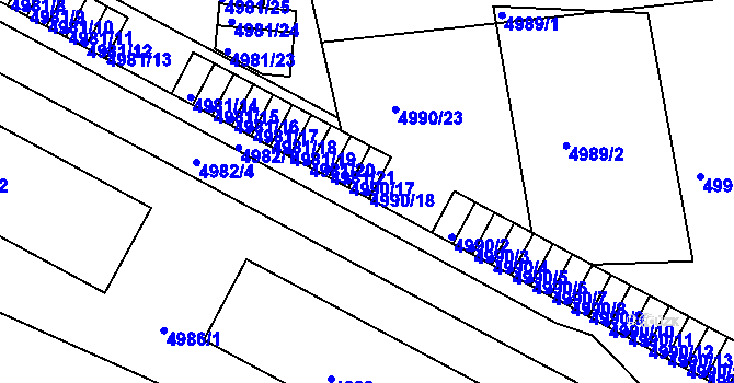Parcela st. 4990/18 v KÚ Tábor, Katastrální mapa